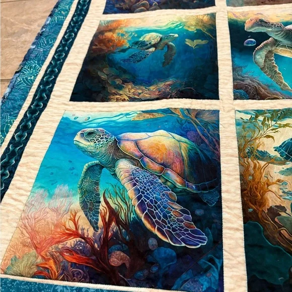 Sea Turtle Themed Quilt, machine quilted - Picture 6 of 13